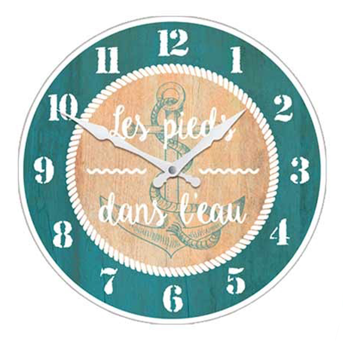 Horloge Murale bois \'Monde Marin\' bleu marron (Les Pieds dans l\'eau) -  28 cm - [P9685]