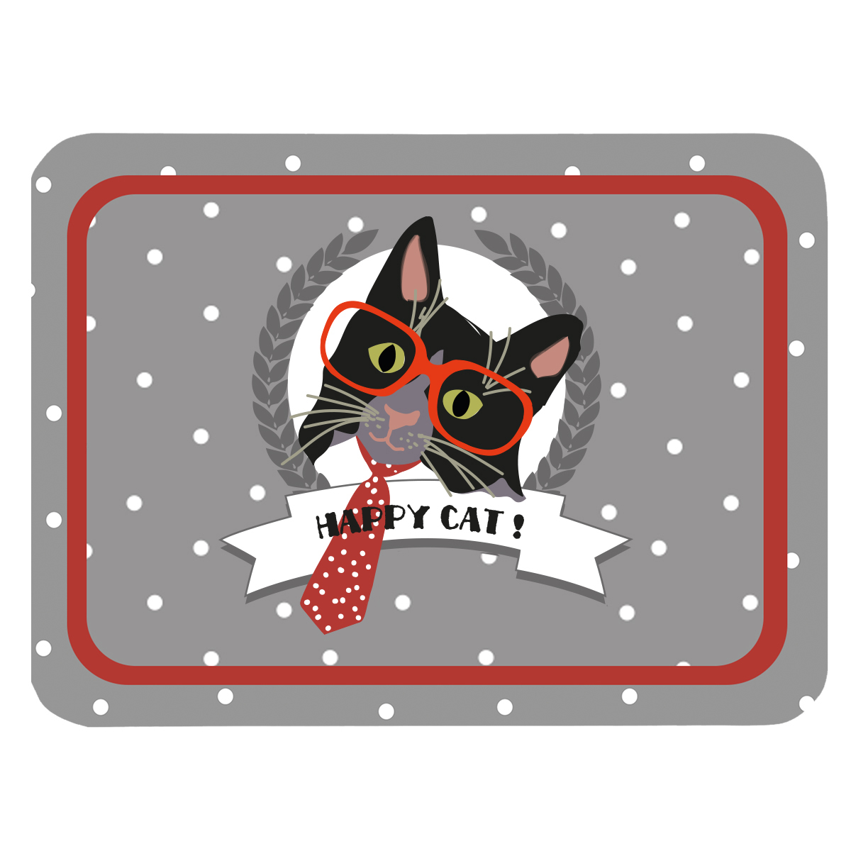 Plateau métal \'Happy Cat\' gris (cravate) - 35x25 cm - [Q3777]
