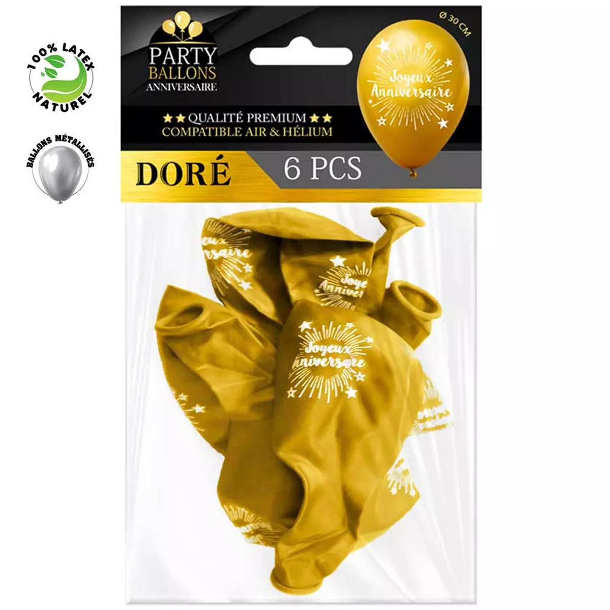 les trésors de lily 6 ballons métalliques latex 'Joyeux Anniversaire' doré 30 cm [R0436]