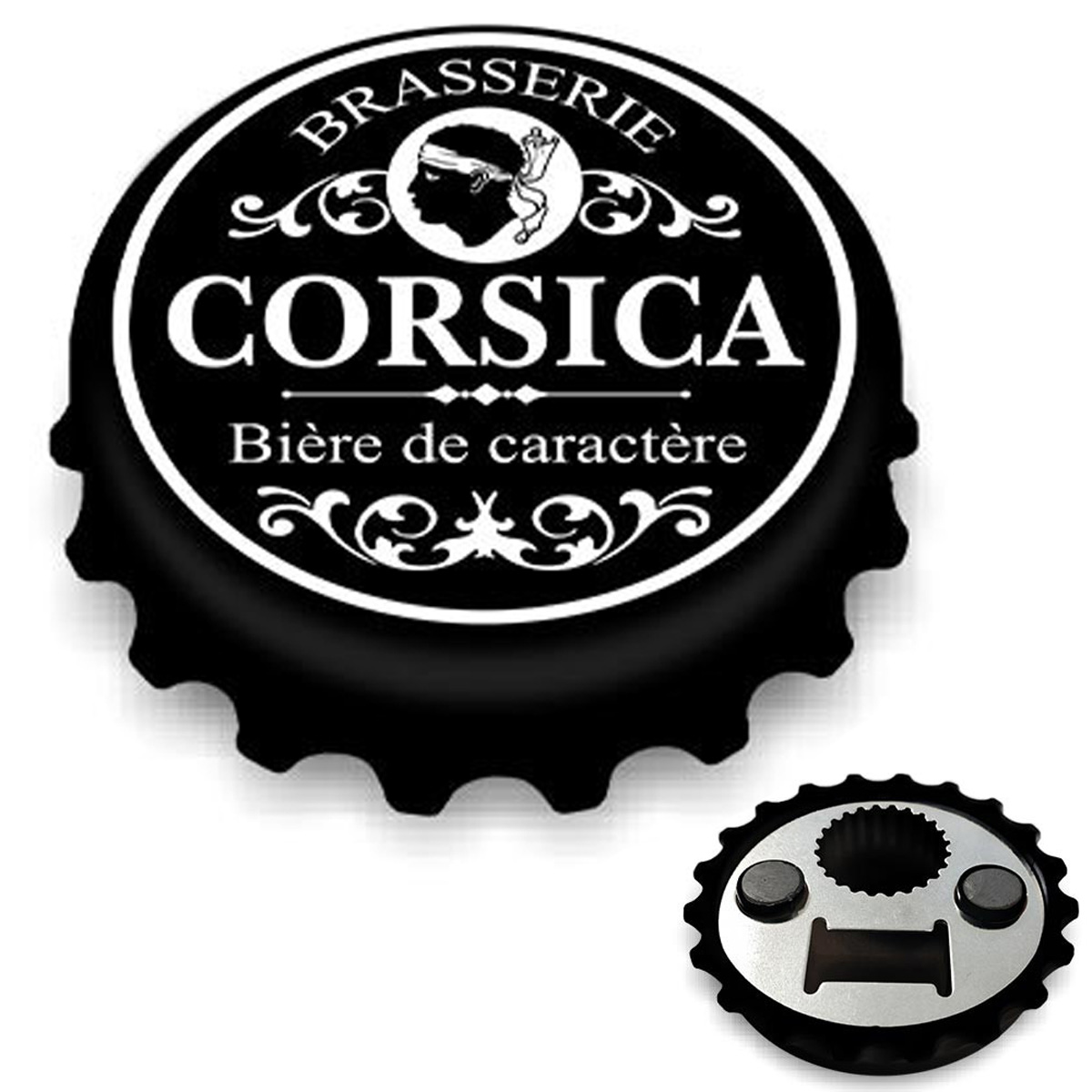 Décapsuleur magnétique humoristique \'Corsica\' noir (Brasserie Corsica) - 80x15 mm - [A2218]