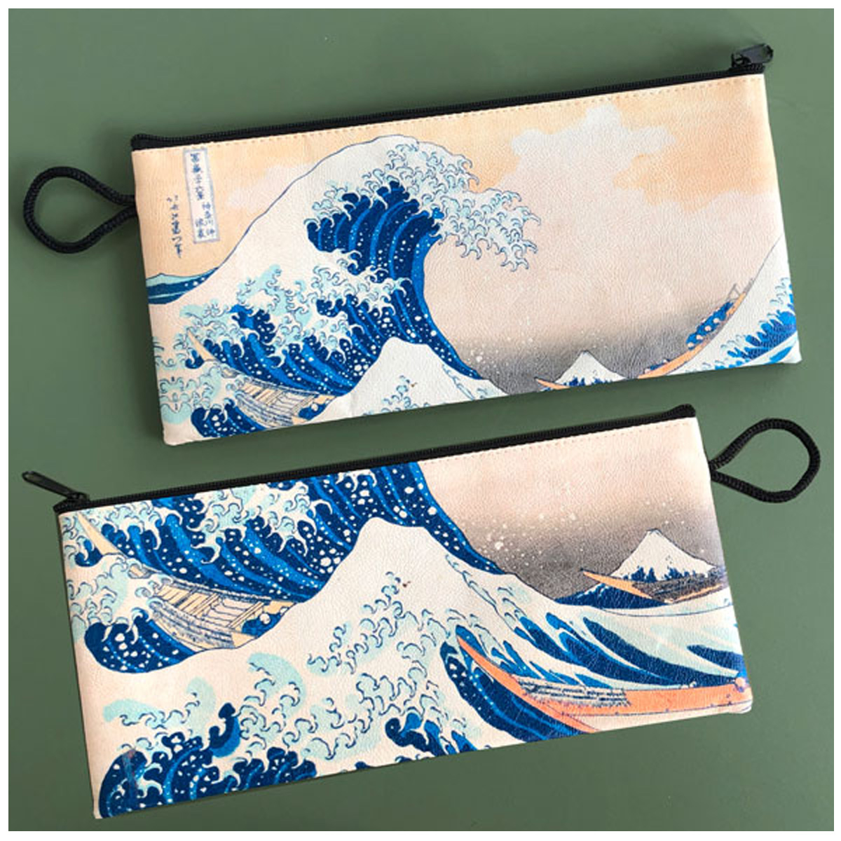 Pochette plate \'Hokusai\' bleu beige (la grande vague) - 21x10 cm - [A2855]