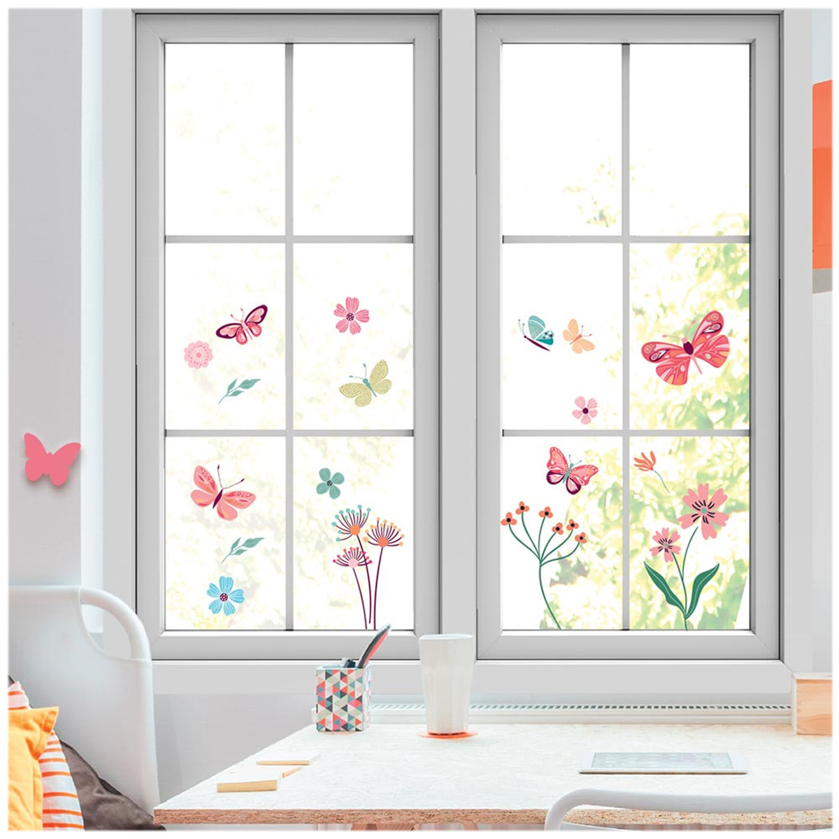 Stickers de vitre \'Papillons\' multicolore - 40x30 cm (2 pièces) - [A2897]