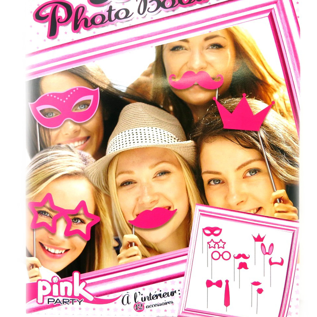 Accessoires photobooth \'Pink Party\' rose - 12 pièces - [M5197]