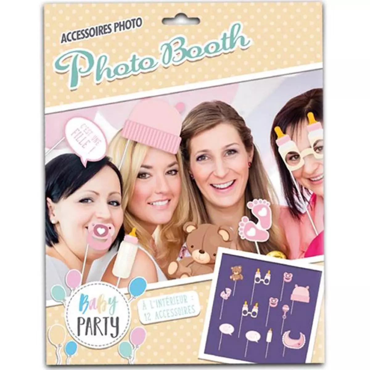 les trésors de lily Accessoires photobooth 'Baby Shower' rose 12 pièces [Q3490]