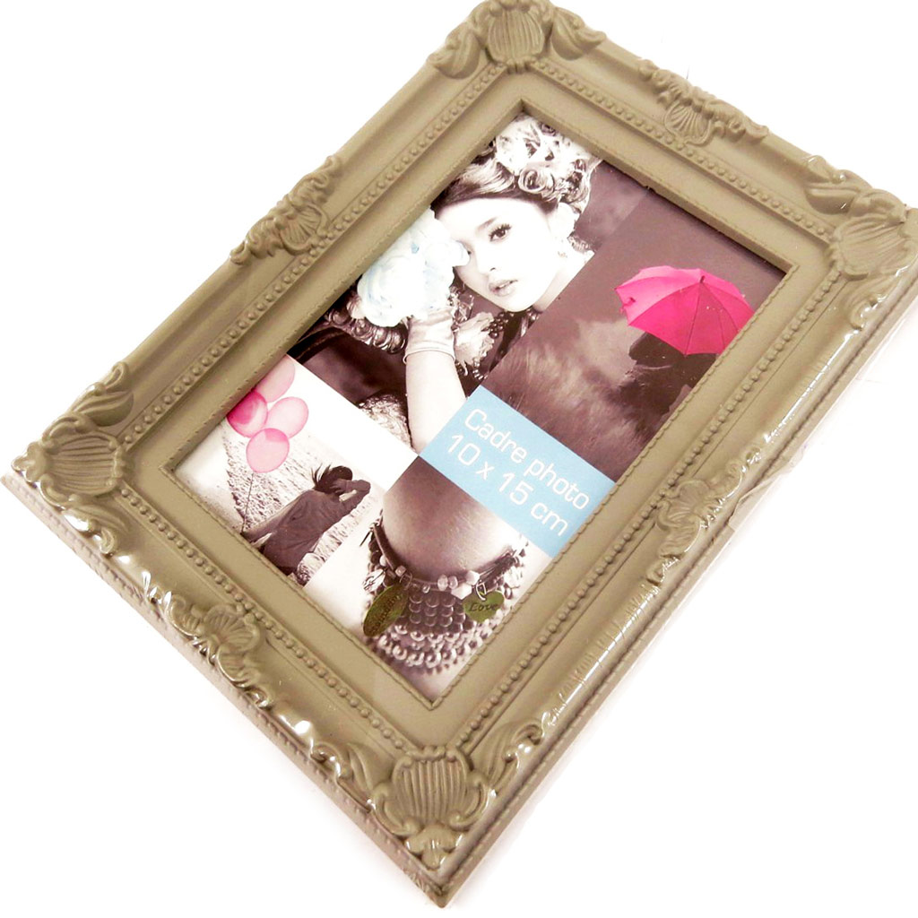 Cadre photo résine \'Scarlett\' taupe - photo 10x15 cm - [Q9696]