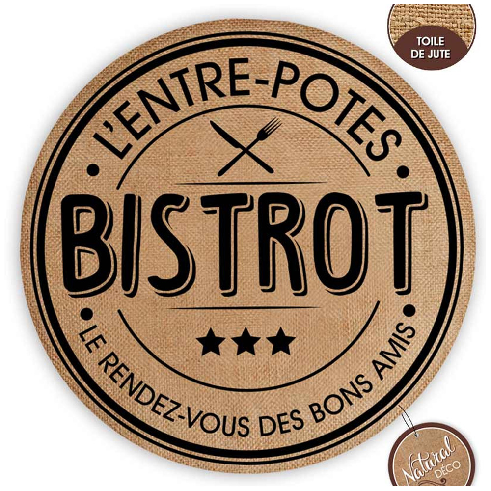Set de table toile de jute \'Bistrot\' beige noir - 38 cm - [R1407]