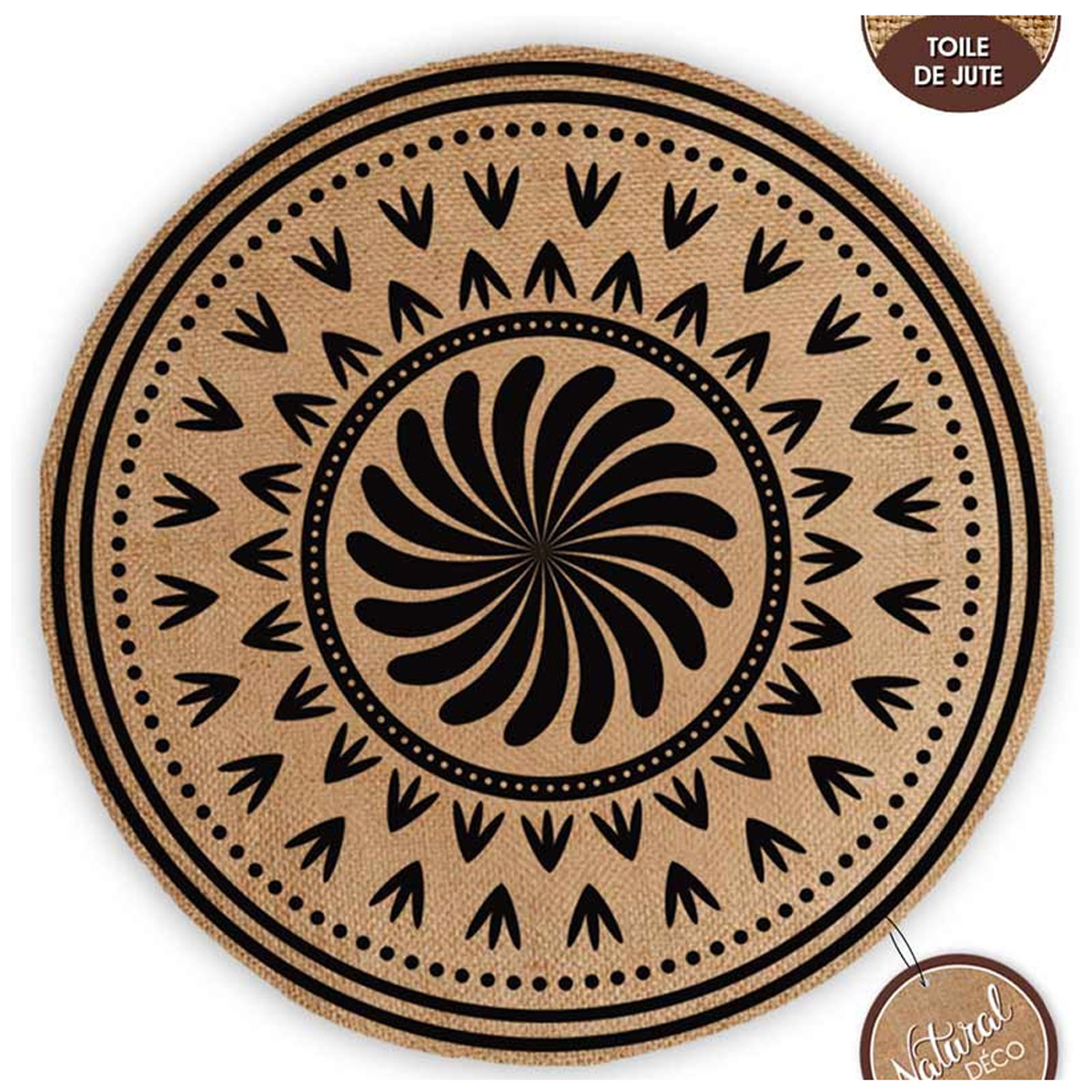 Set de table toile de jute \'Mandala\' beige noir - 38 cm - [R1410]