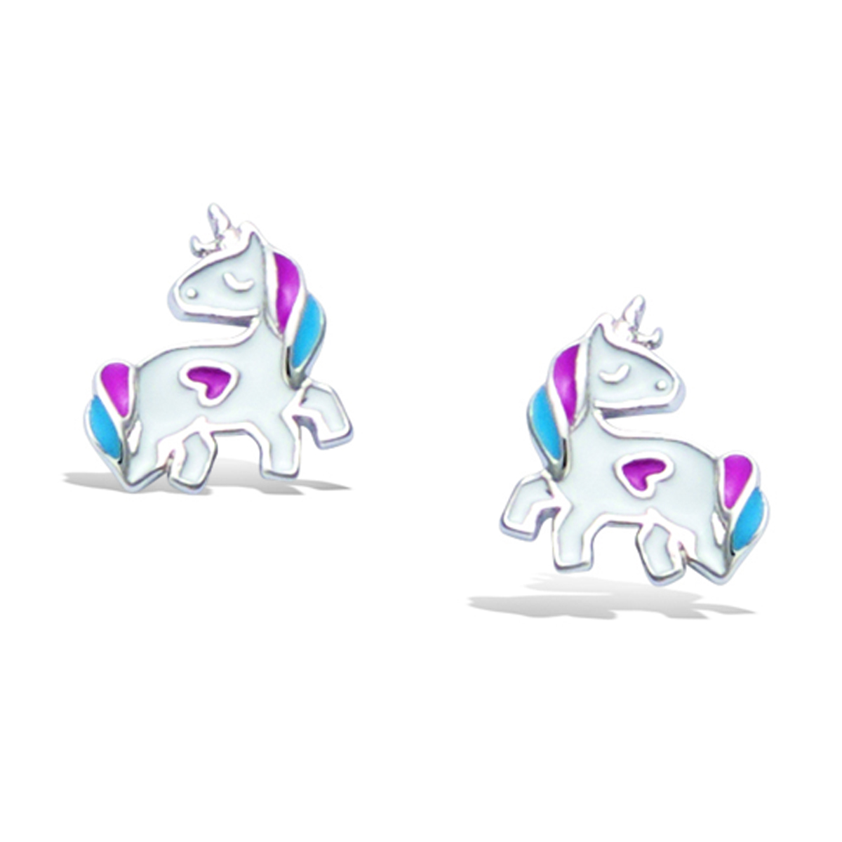 Boucles Argent \'Licorne My Unicorn\' blanc rose bleu argenté (rhodié)  - 11x9 mm - [R1558]