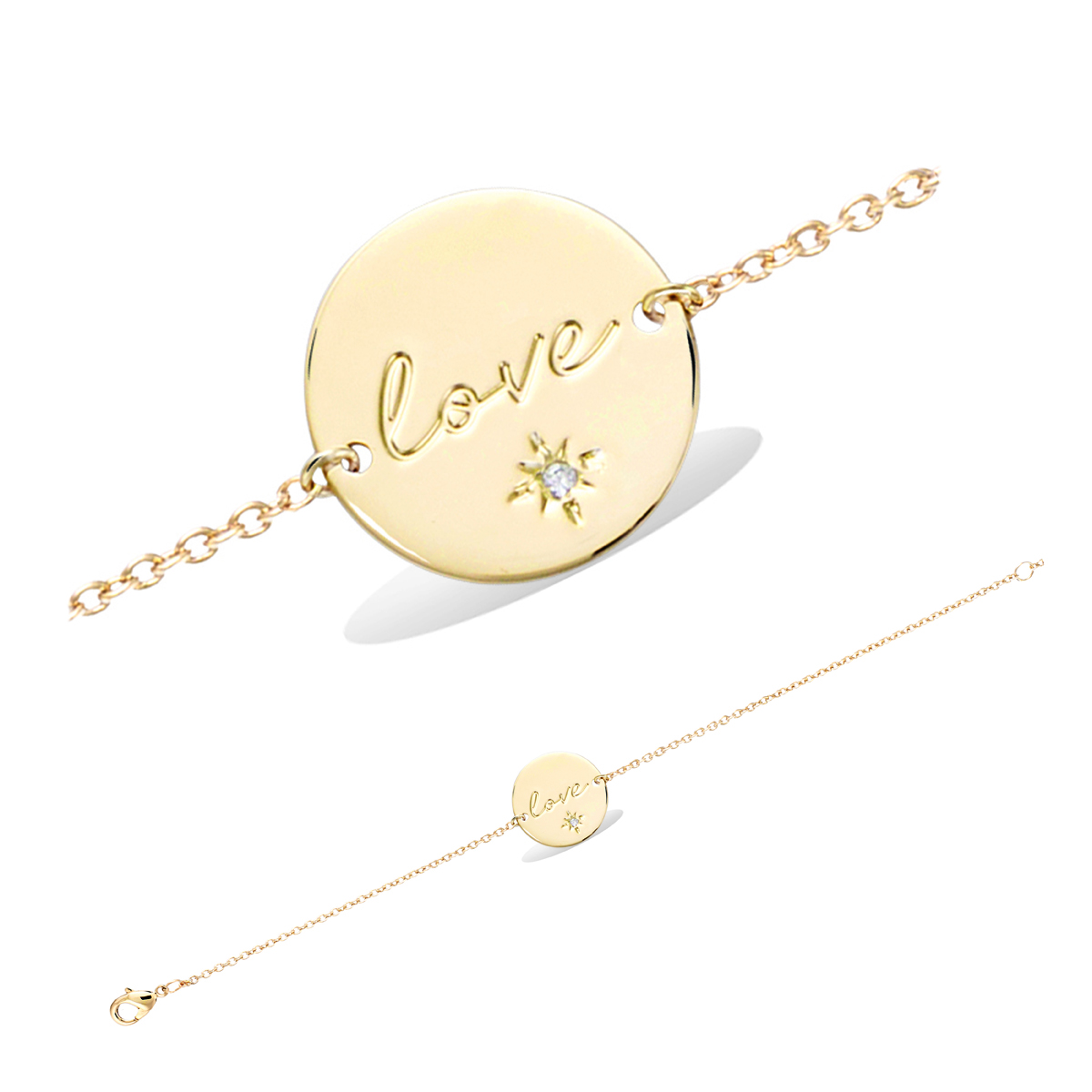 Bracelet plaqué or \'Love\' blanc doré - 15 mm - [R5183]