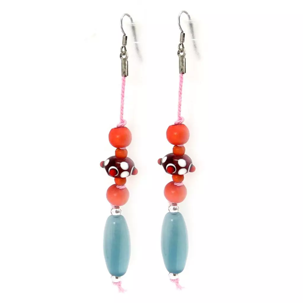 les trésors de lily Boucles d'oreilles ethniques 'Calcutta' rouge bleu 10 cm [R5268]