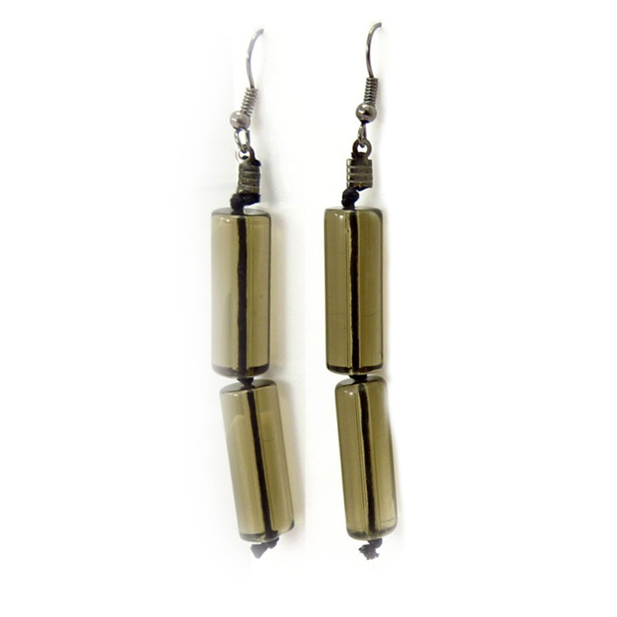 Boucles d\'oreilles ethniques \'Mineralia\' gris fumé - 50x9 mm - [R5273]