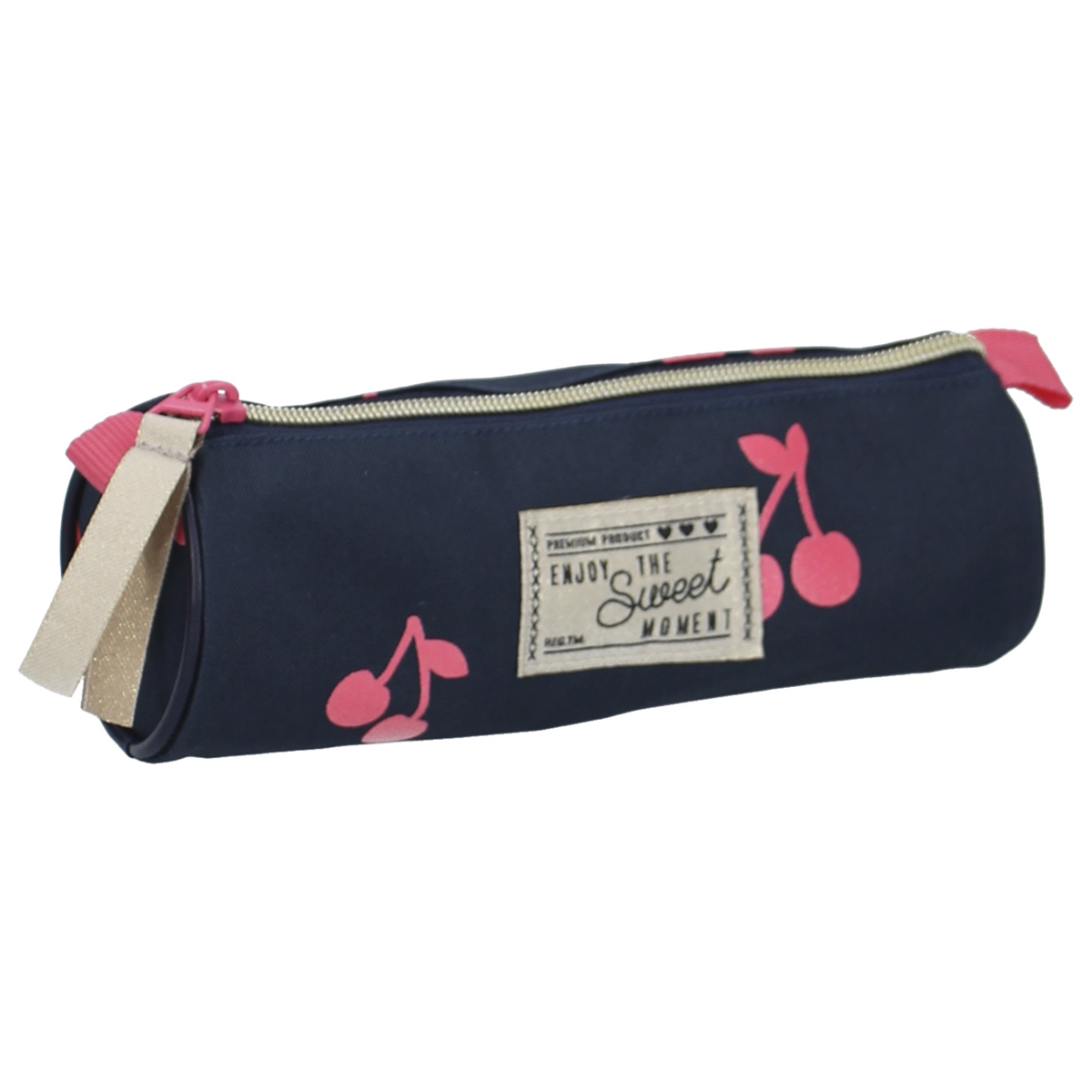 Trousse tube \'Cerises\' marine rose (enjoy the sweet moment) - 20x7 cm - [A3034]