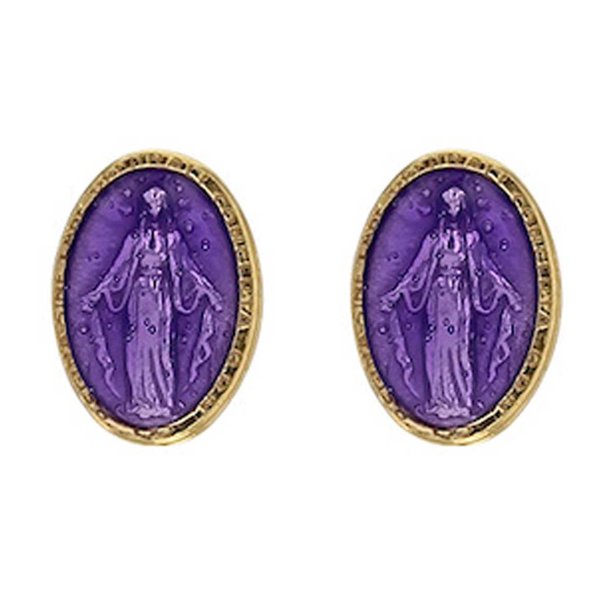 Boucles artisanales Argent \'Vierge Marie\' violet doré - 10x7 mm - [R5489]