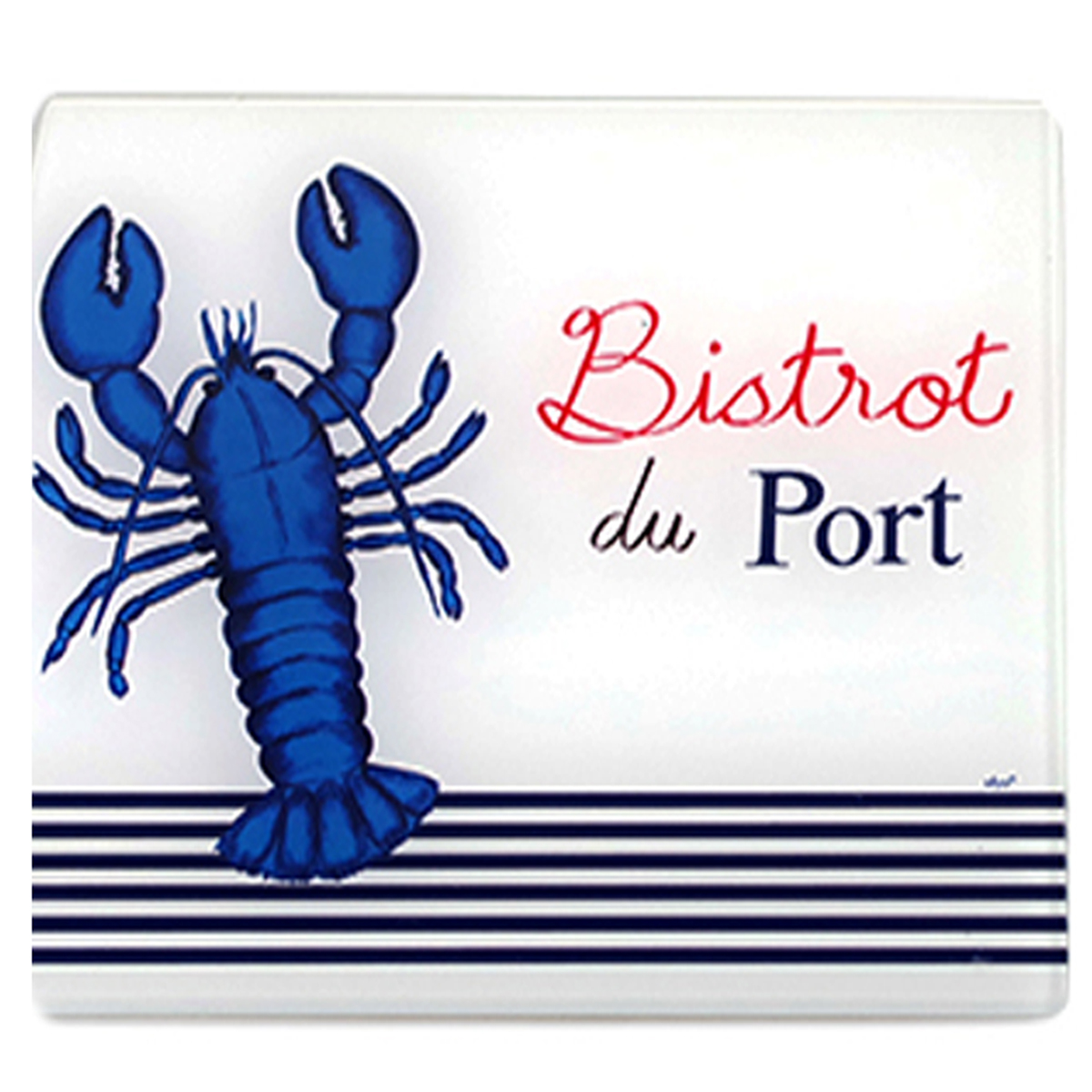 Dessous de plat verre \'Bistrot du Port\' bleu blanc (homard) - 20x20 cm - [A2466]