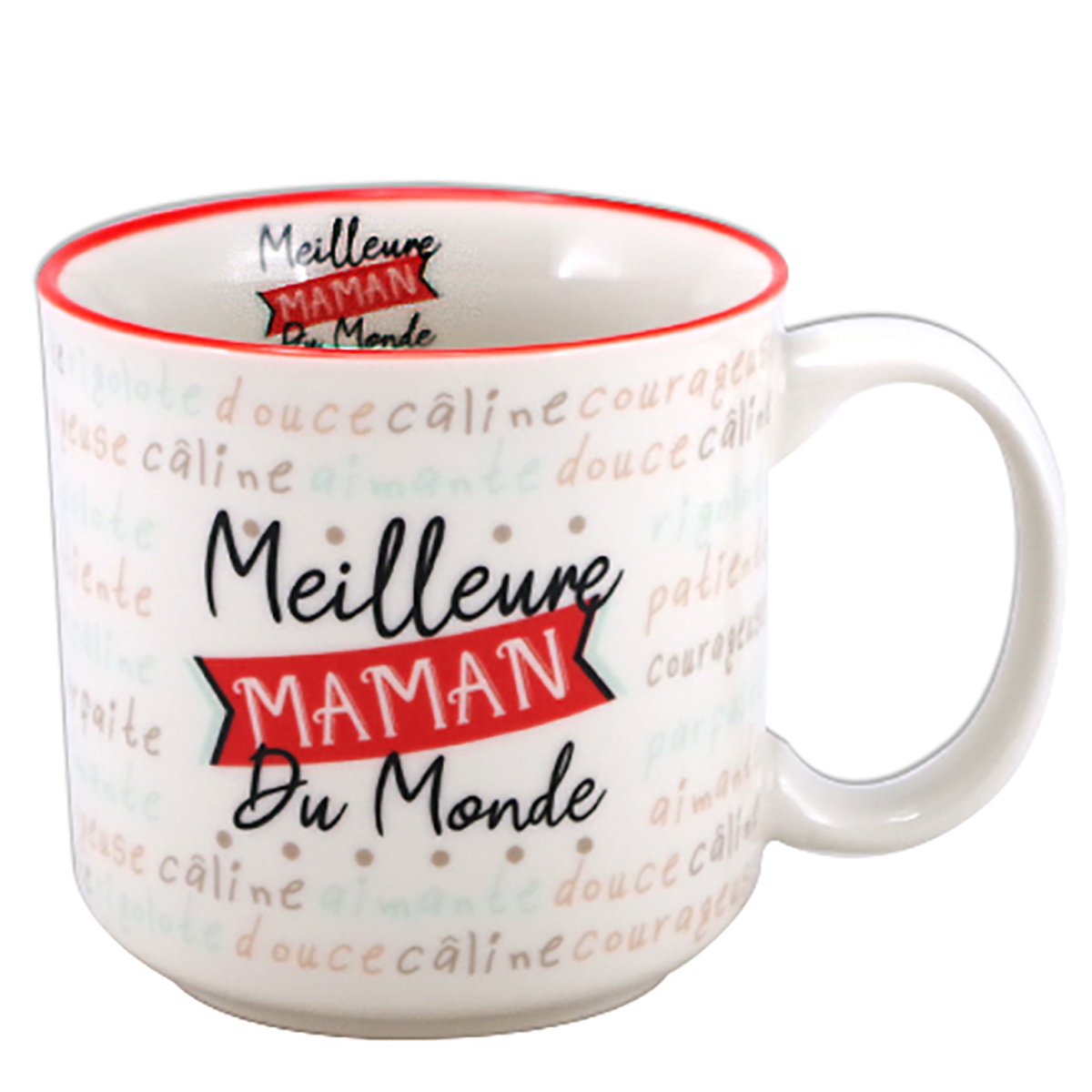 Mug timbale porcelaine \'Meilleure Maman du Monde\' rouge blanc - 86x84 mm (30 cl) - [A3180]