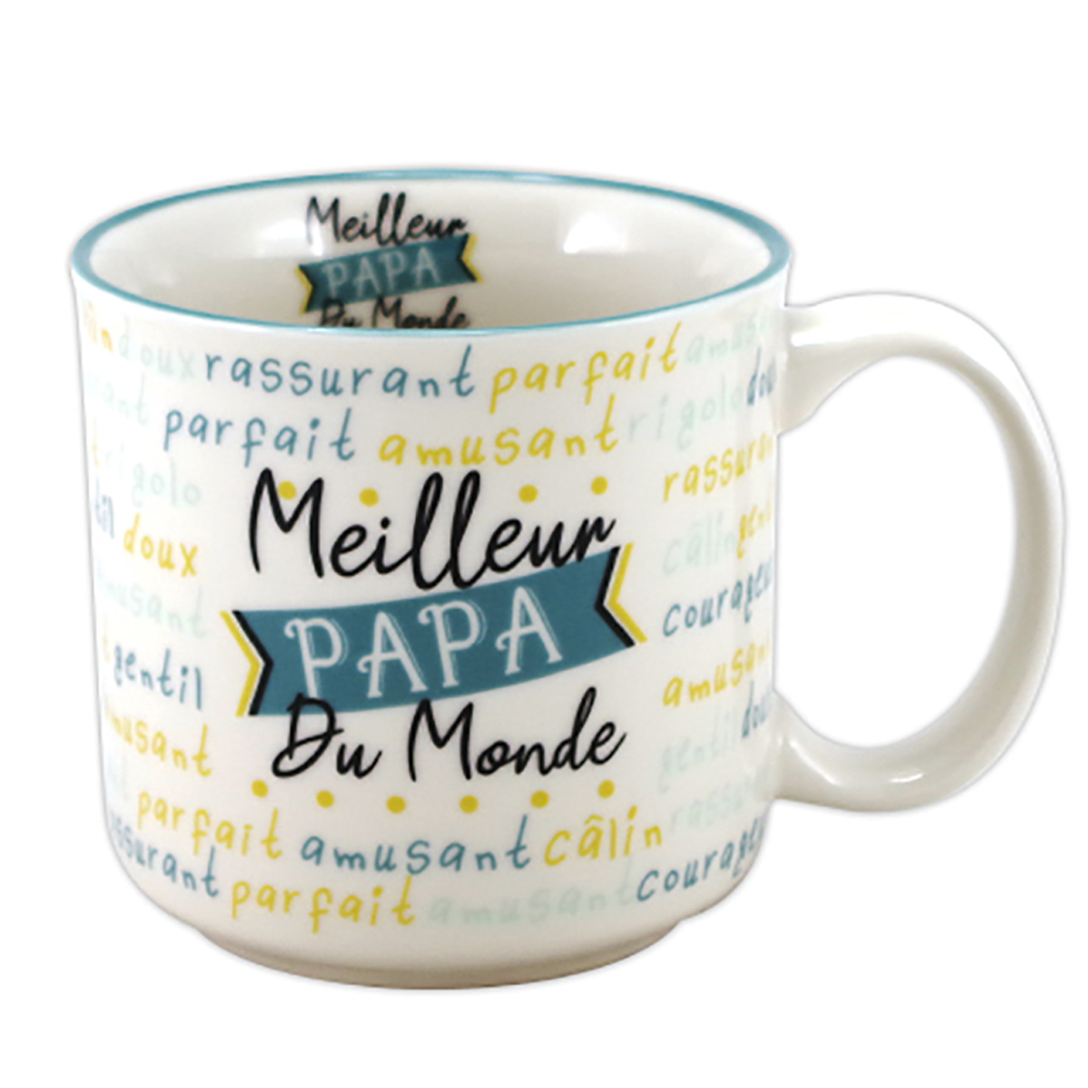 Mug timbale porcelaine \'Meilleur Papa du Monde\' bleu blanc - 86x84 mm (30 cl) - [A3182]