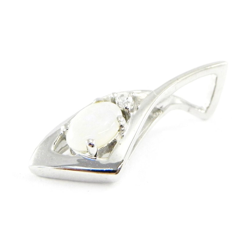Pendentif Argent artisanal \'Déesse Opale\' blanc argenté (rhodié) - 20x8 mm - [E8671]