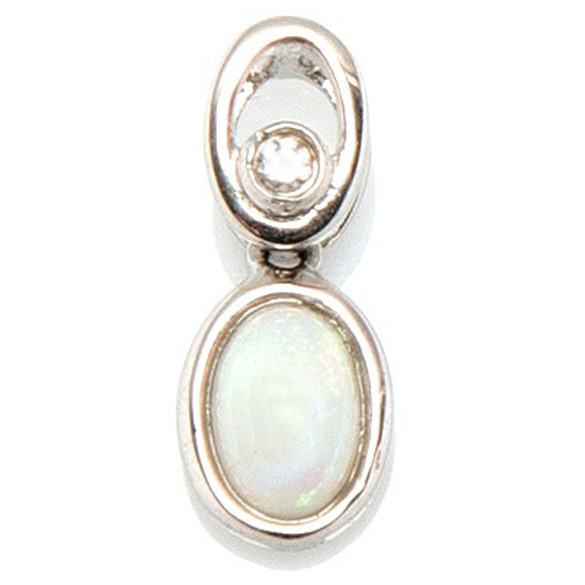 Pendentif Argent artisanal \'Déesse Opale\' blanc argenté (rhodié) - 13x5 mm - [H6458]