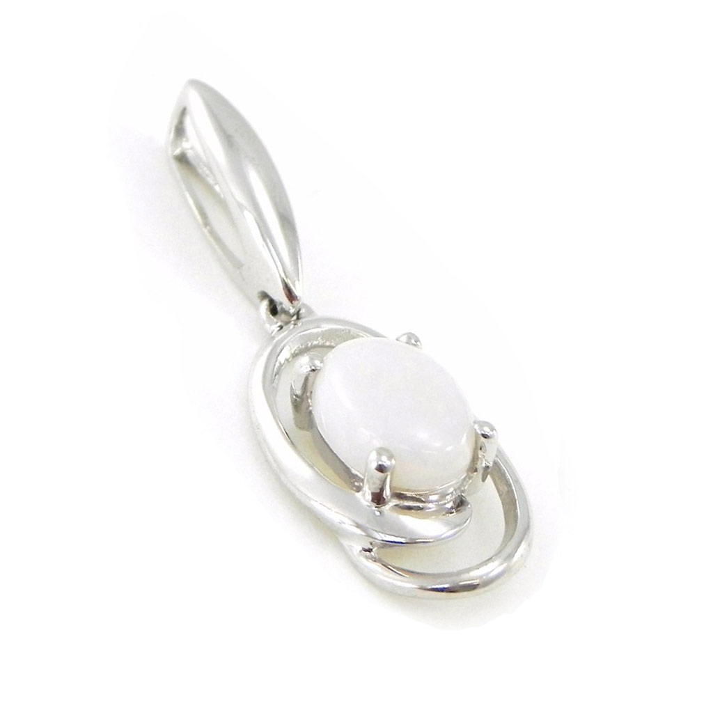 Pendentif Argent artisanal \'Déesse Opale\' blanc argenté (rhodié) - 12x9 mm - [I8873]