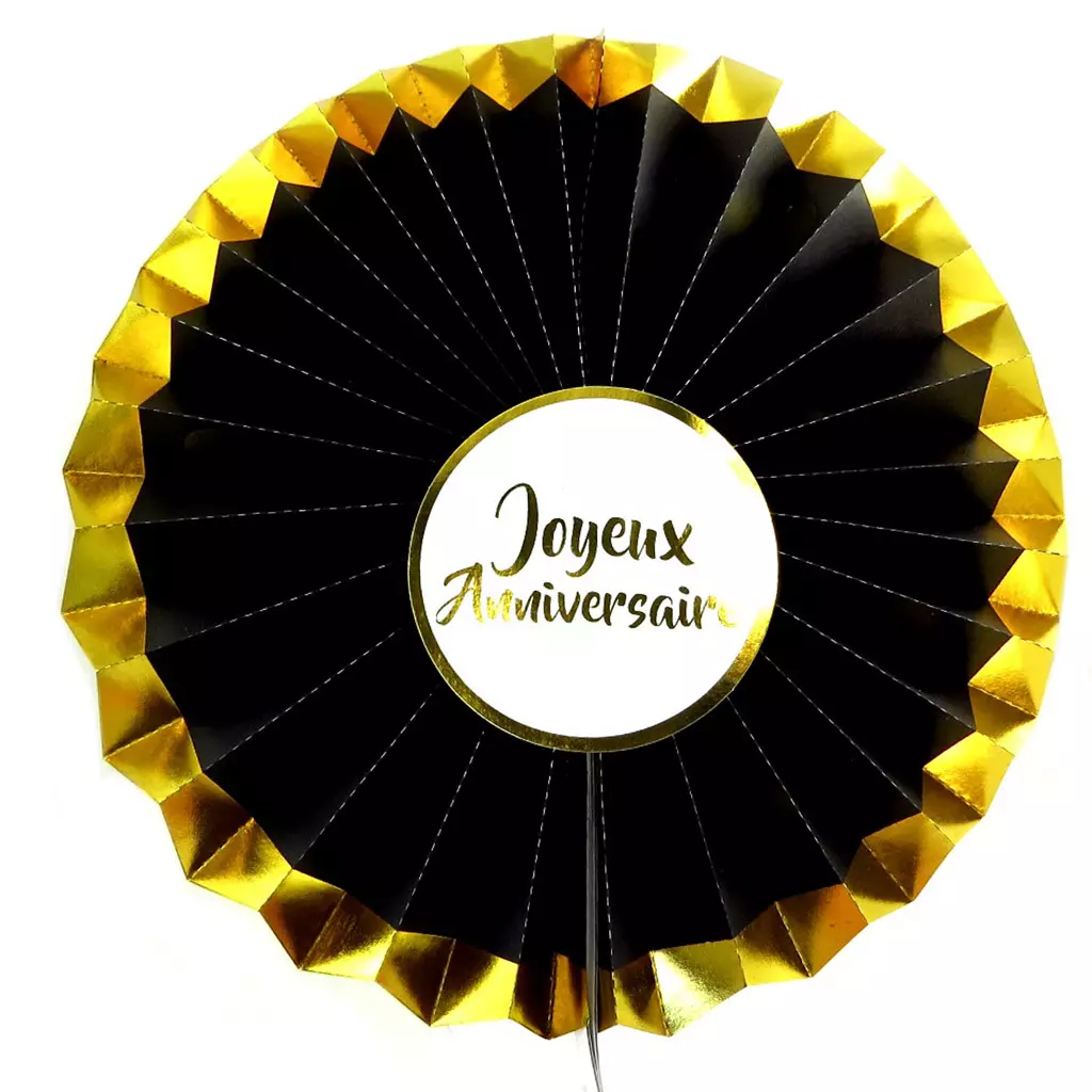 les trésors de lily Suspension éventail 'Joyeux Anniversaire' noir doré 30 cm [P8839]