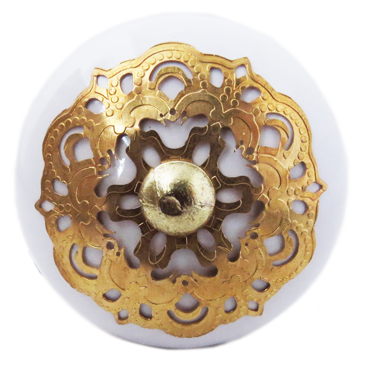 Bouton meuble céramique \'Boho\' blanc doré - 60x40 mm - [A3116]
