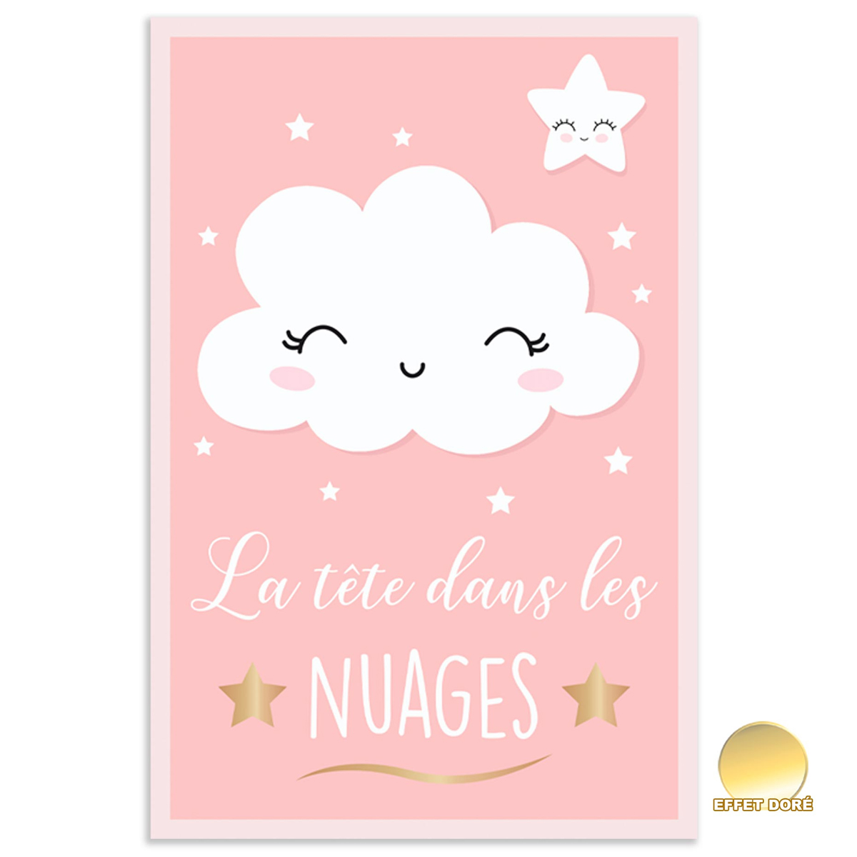 Toile enfant \'La tête dans les Nuages\' rose - 30x20 cm - [A0716]