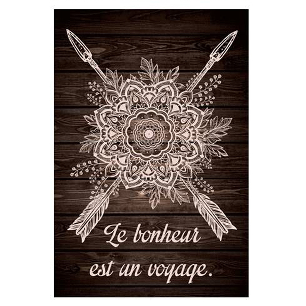 Toile \'Boho\' marron wenge (Le Bonheur est un voyage) - 34x23 cm - [P0291]