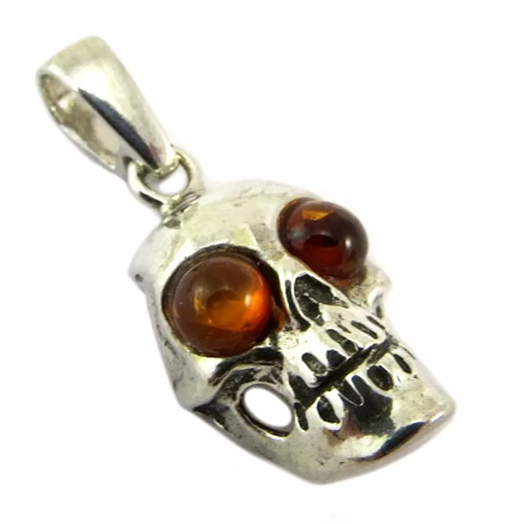 les trésors de lily Pendentif Argent 'Tête de Mort' Ambre cognac (rhodié) 15x10 mm [P3331]