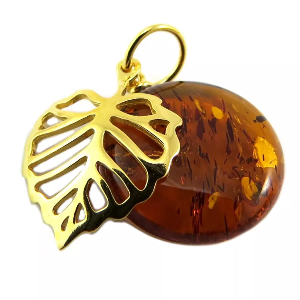 les trésors de lily Pendentif Argent artisanal 'Inspiration' Ambre cognac doré 15 mm [P3337]