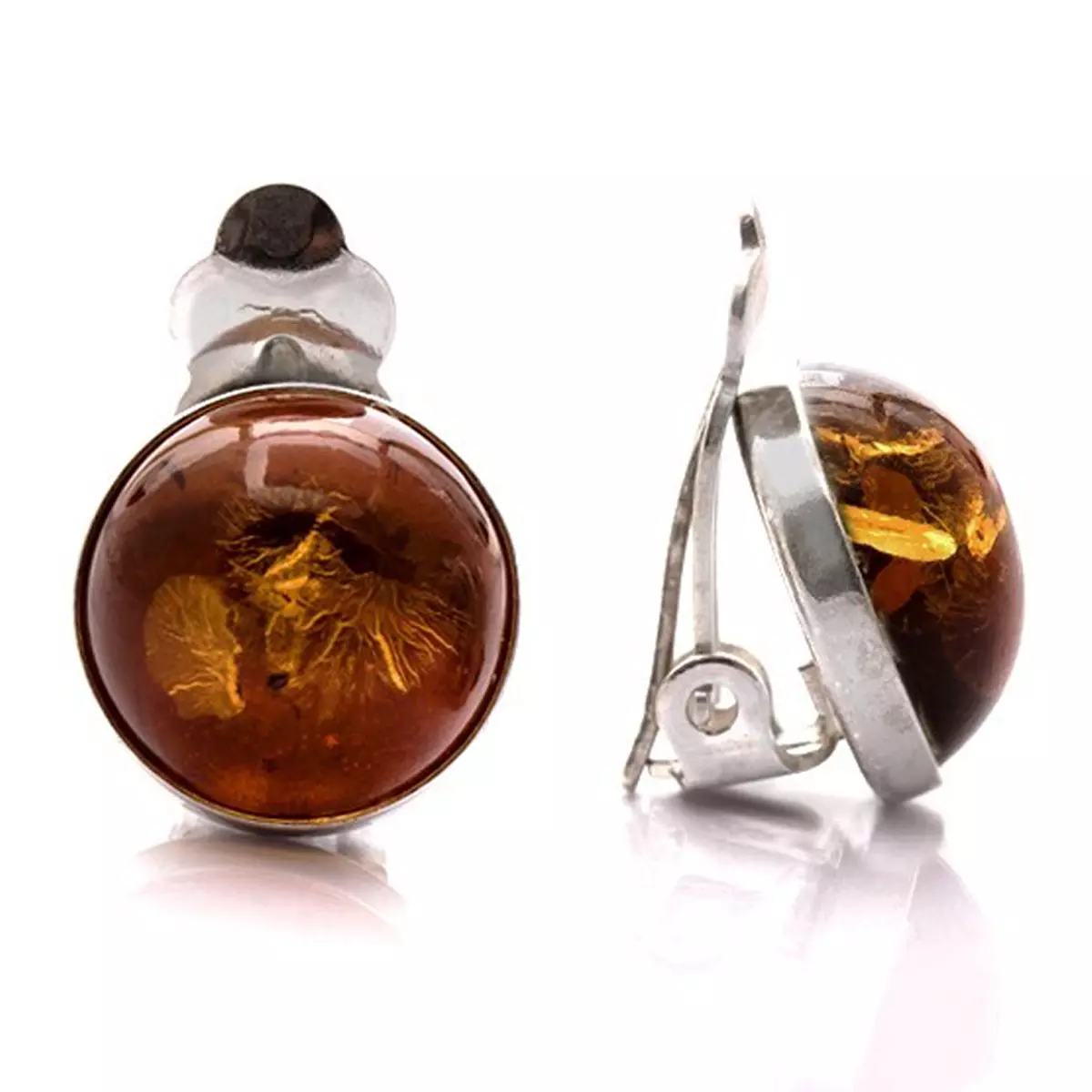 les trésors de lily Clips Argent 'Inspiration' ambre cognac argenté (rhodié) 12 mm [Q1803]