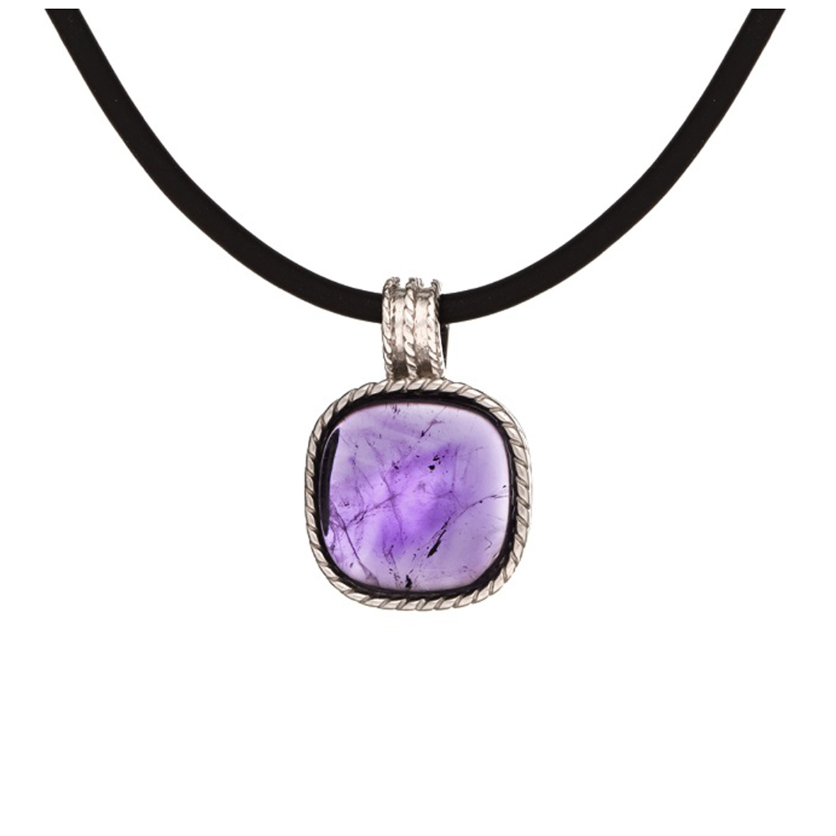 Collier Argent \'Meghan\' améthyste argenté (rhodié) - 15x15 mm - [Q6779]