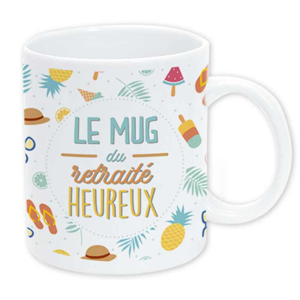 Mug céramique \'Le mug du Retraité Heureux\' blanc multicolore (retraite) - 95x80 mm - [Q7170]