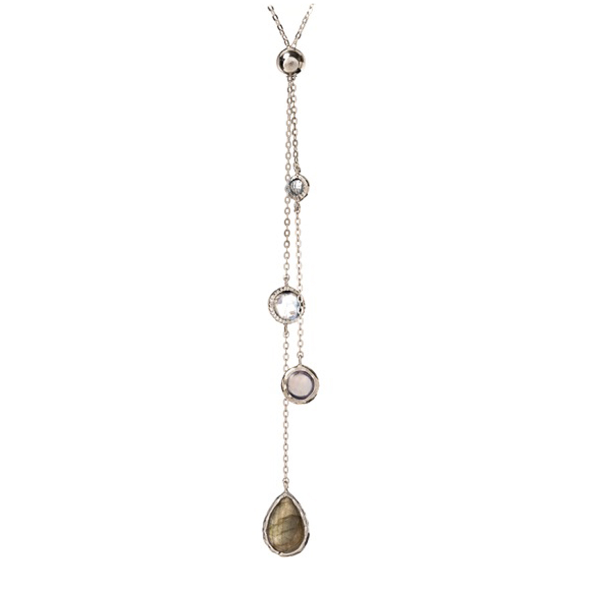 Collier Argent \'Meghan\' gris blanc argenté (rhodié) - 66 cm, 10x09 cm - [R0816]