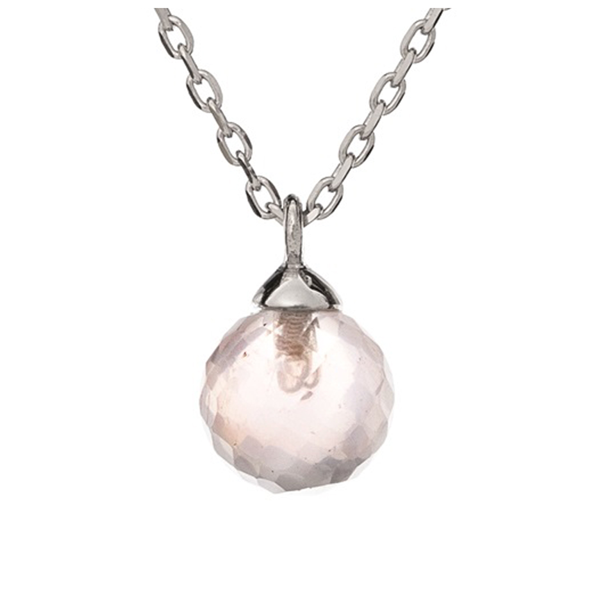 Collier Argent \'Meghan\' quartz rose argenté (rhodié) - 6 mm - [R0822]
