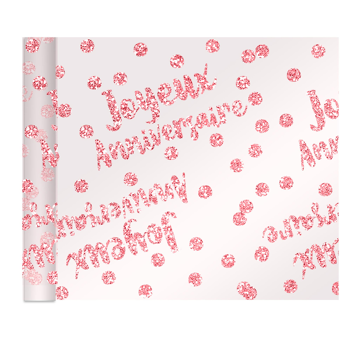 Chemin de table voile pailletté \'Joyeux Anniversaire\' rose blush - 4 m x 28 cm - [R2175]
