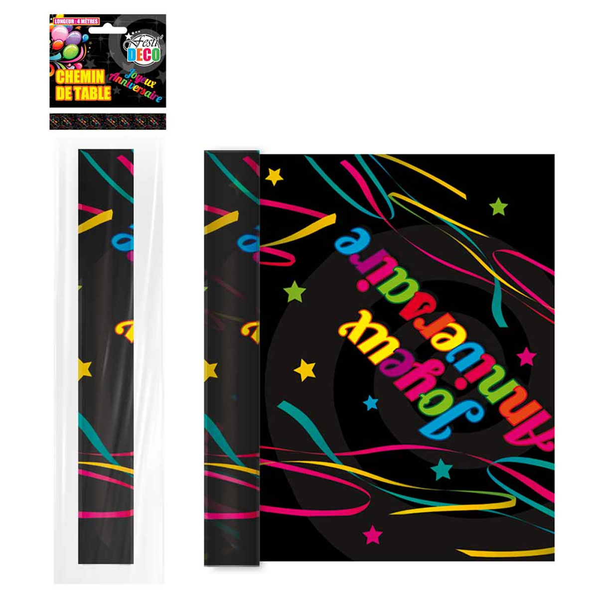 Chemin de table papier \'Joyeux Anniversaire\' multicolore - 4 m x 28 cm - [R2270]