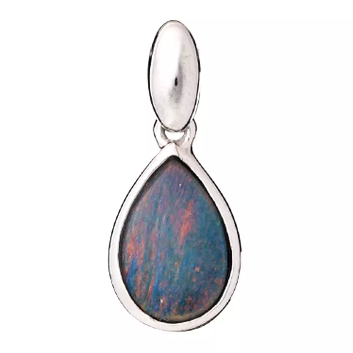les trésors de lily Pendentif Argent artisanal 'Meghan' opale bleue argenté (rhodié) 9x6 mm [R3025]