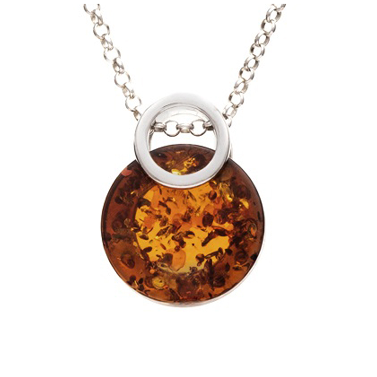 Collier argent \'Inspiration\' ambre cognac (rhodié) - 15x12 mm - [R3707]