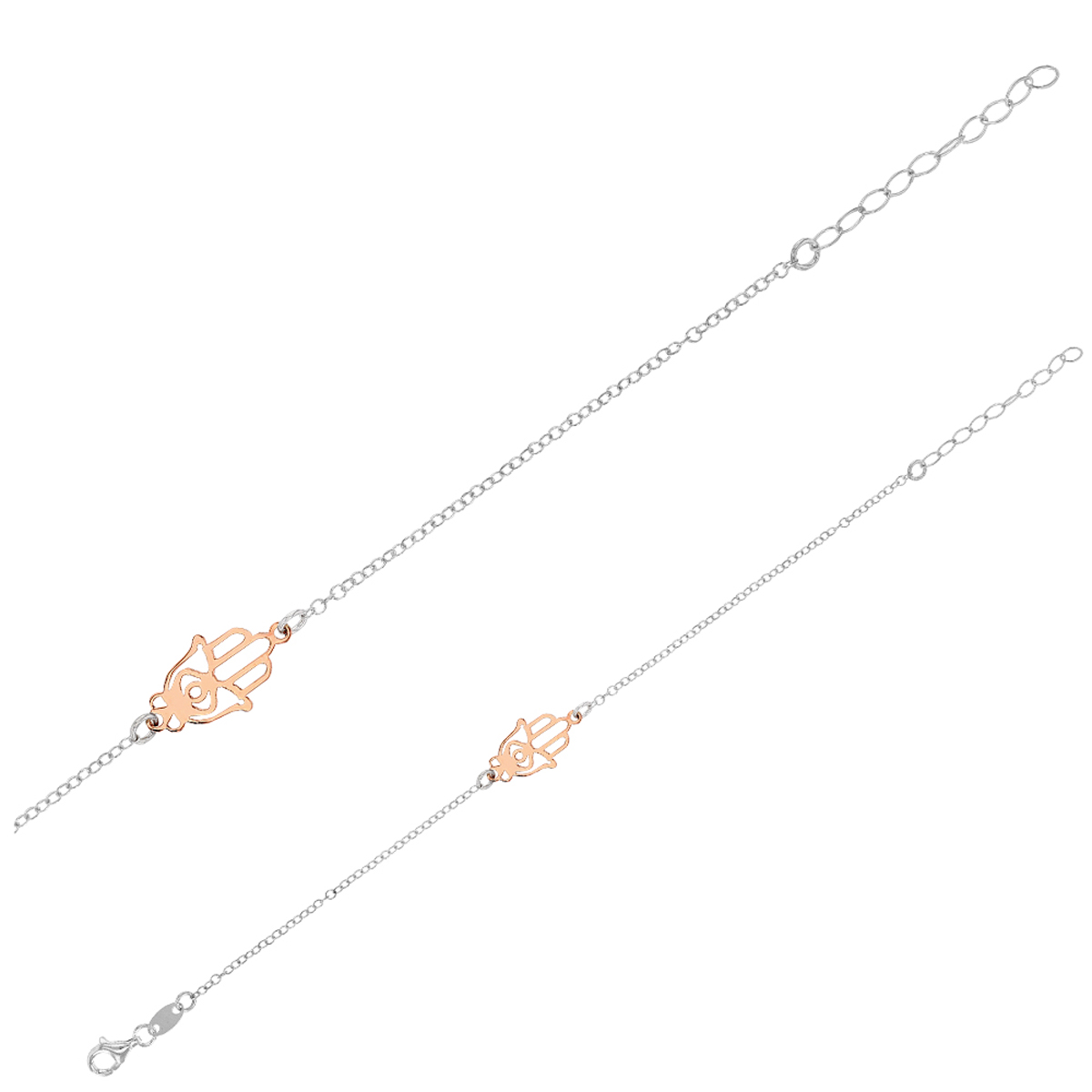 Bracelet artisanal argent \'Main de Fatma\' rose argenté (rhodié) - 15x10 mm - [R5464]