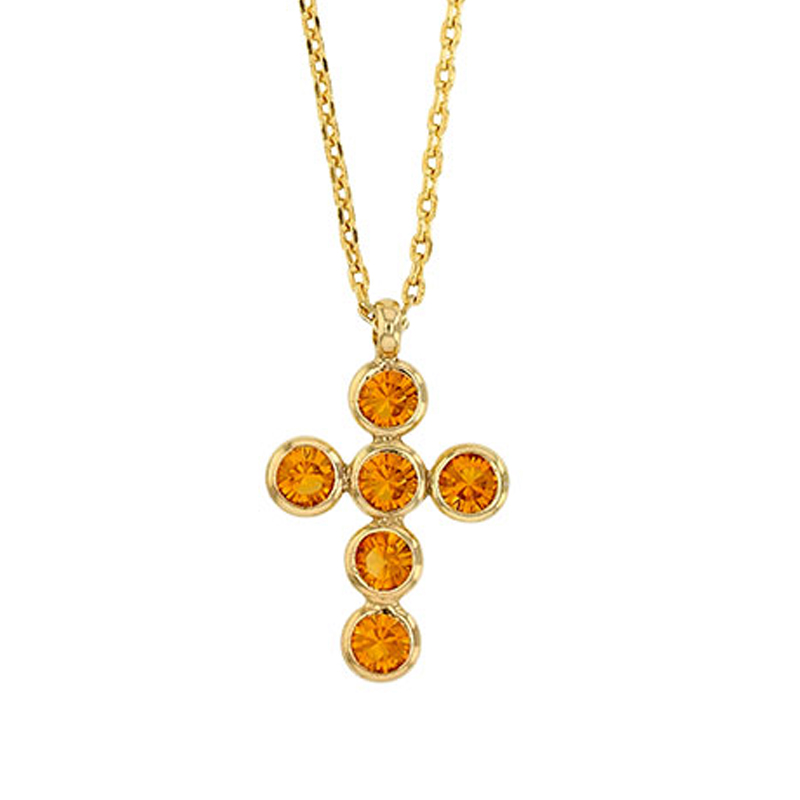 Collier Argent artisanal \'Croix Gypsy\' ambre doré - 18x13 mm - [R5471]