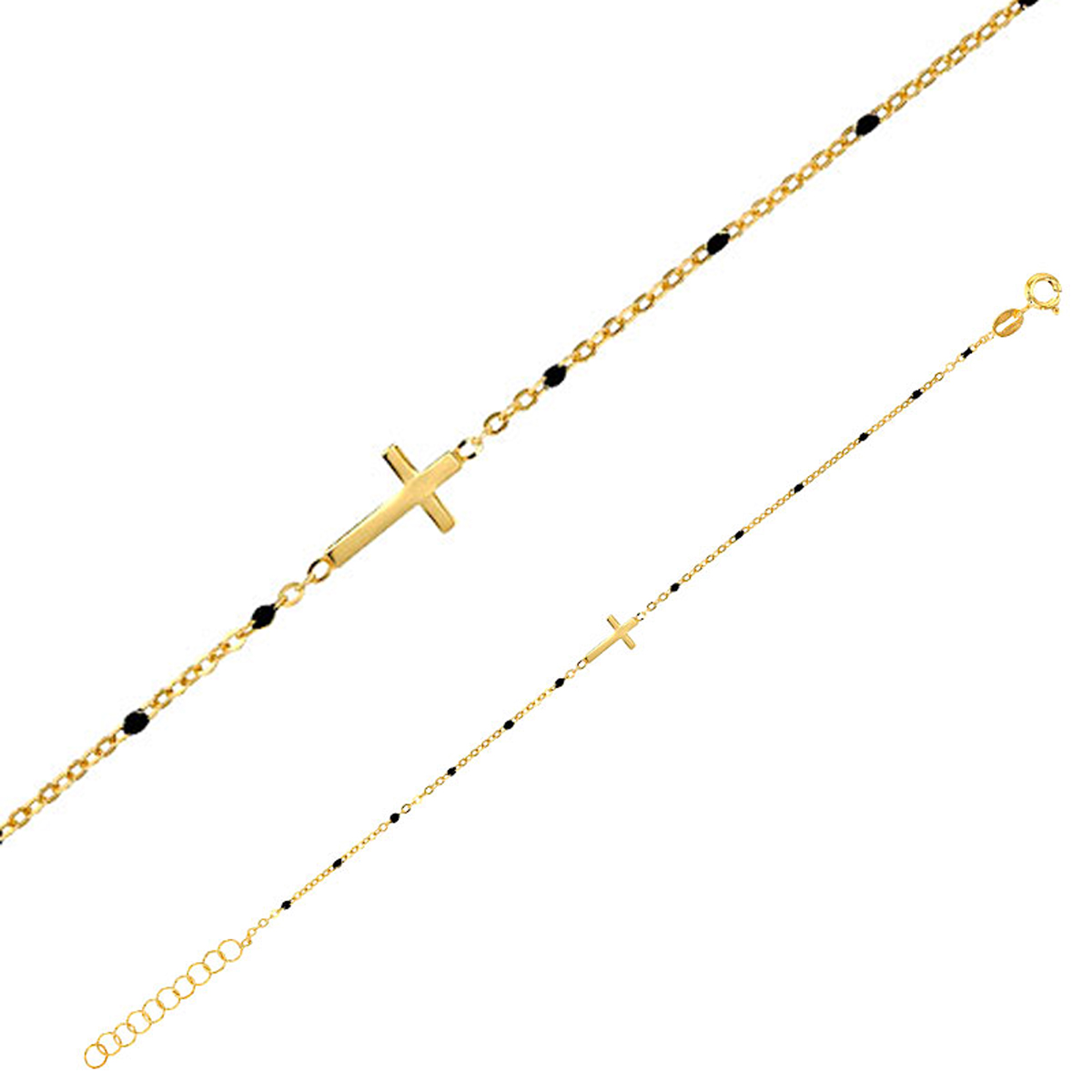 Bracelet Argent artisanal \'Croix\' noir doré - 12x6 mm - [R5477]