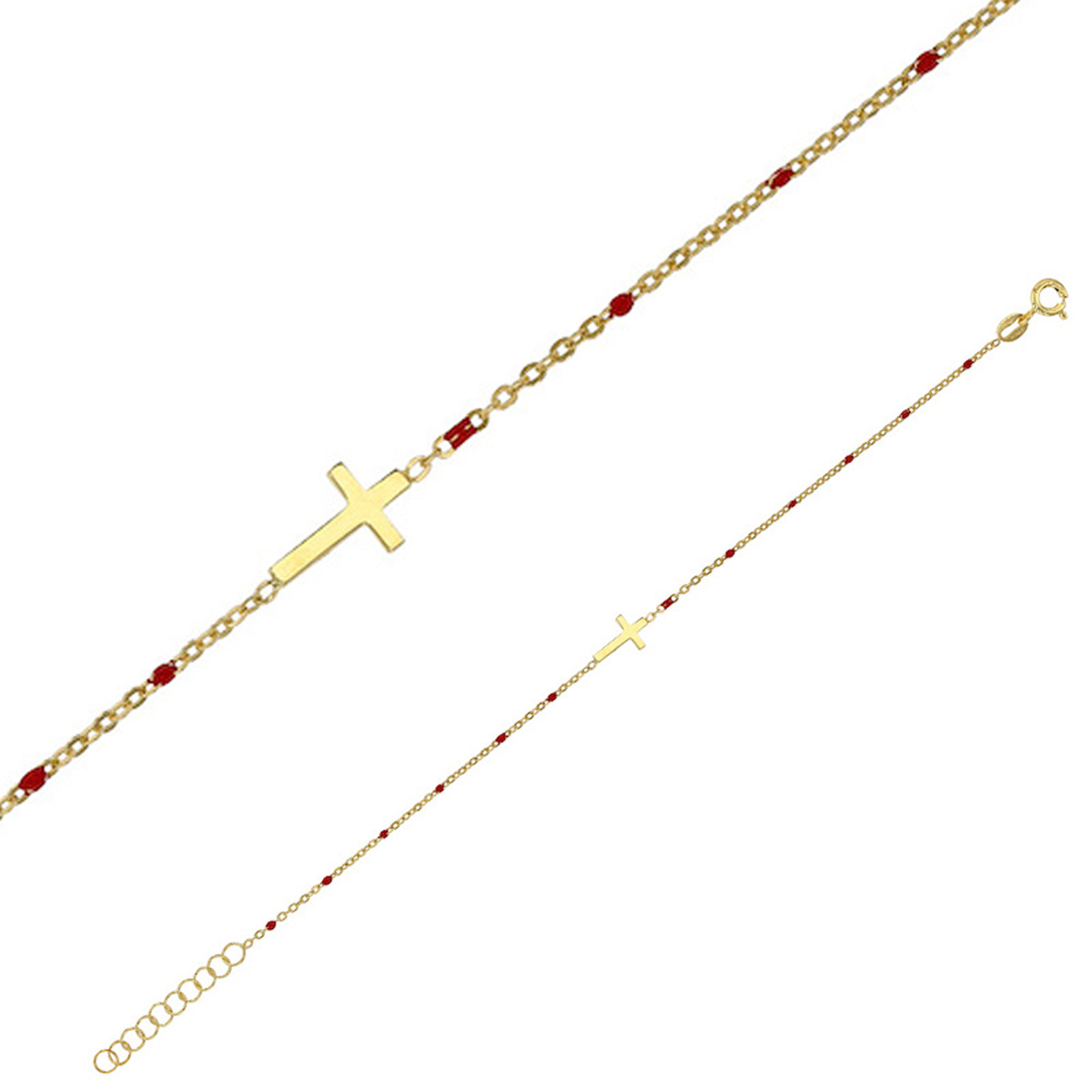 Bracelet Argent artisanal \'Croix\' rouge doré - 12x6 mm - [R5478]
