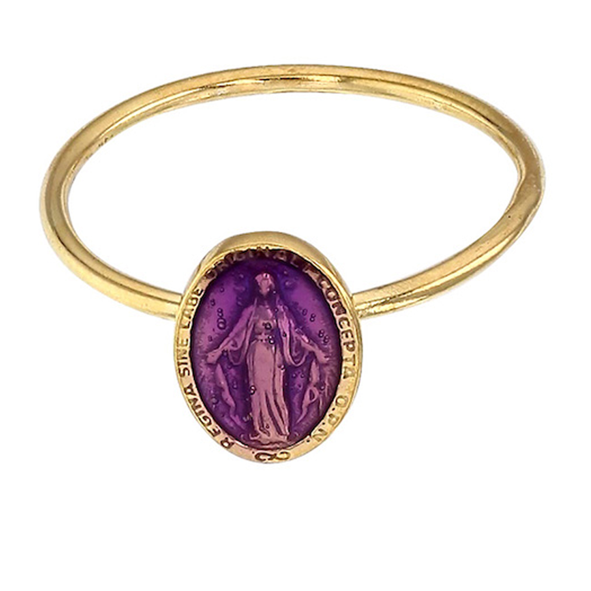 Bague artisanale Argent \'Vierge Marie\' violet doré - 10x8 mm - [R5498]