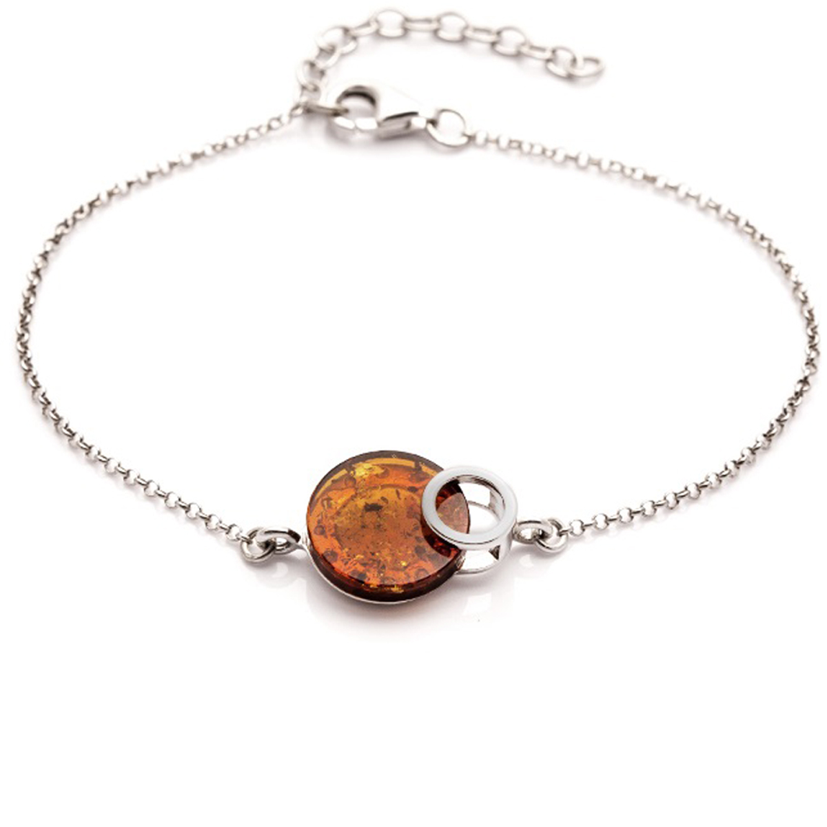 Bracelet Argent artisanal \'Inspiration\' ambre argenté (rhodié) - 16x12 mm - [R5504]