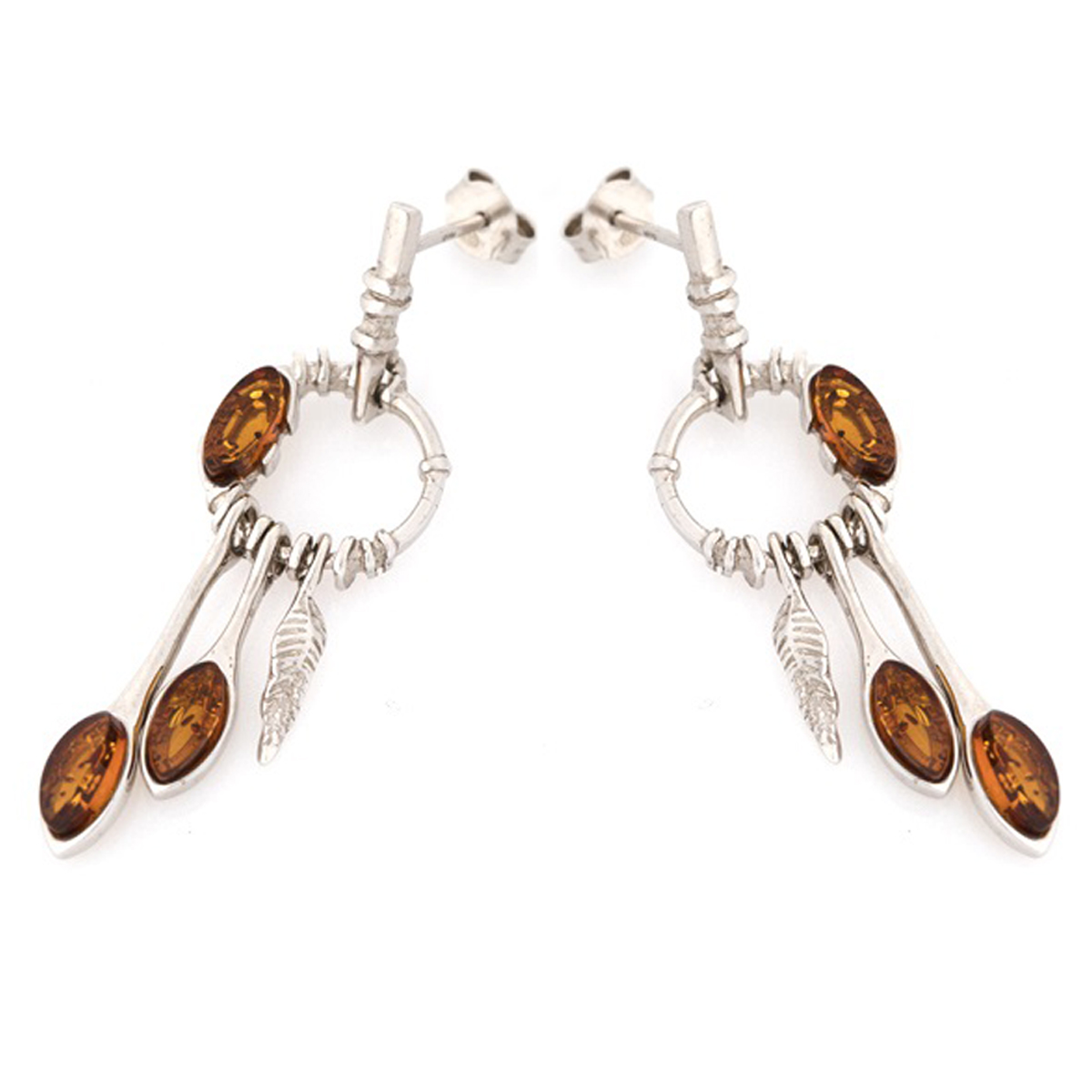 Boucles Argent artisanales \'Inspiration\' Ambre argenté (rhodié) - 45x14 mm - [R5507]