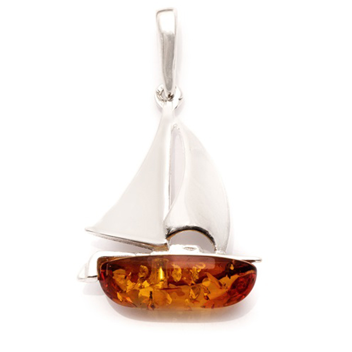 Pendentif Argent artisanal \'Inspiration\' Ambre (rhodié) - 22x18 mm (bateau) - [R5510]
