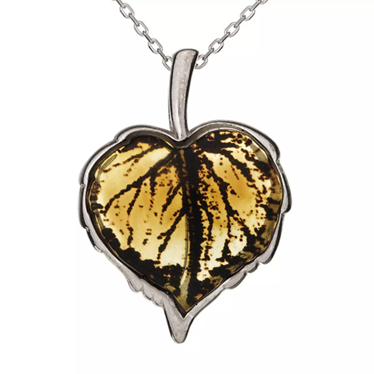 les trésors de lily Pendentif Argent artisanal 'Inspiration' Ambre argenté (rhodié) 25x18 mm (feuille) [R5517]