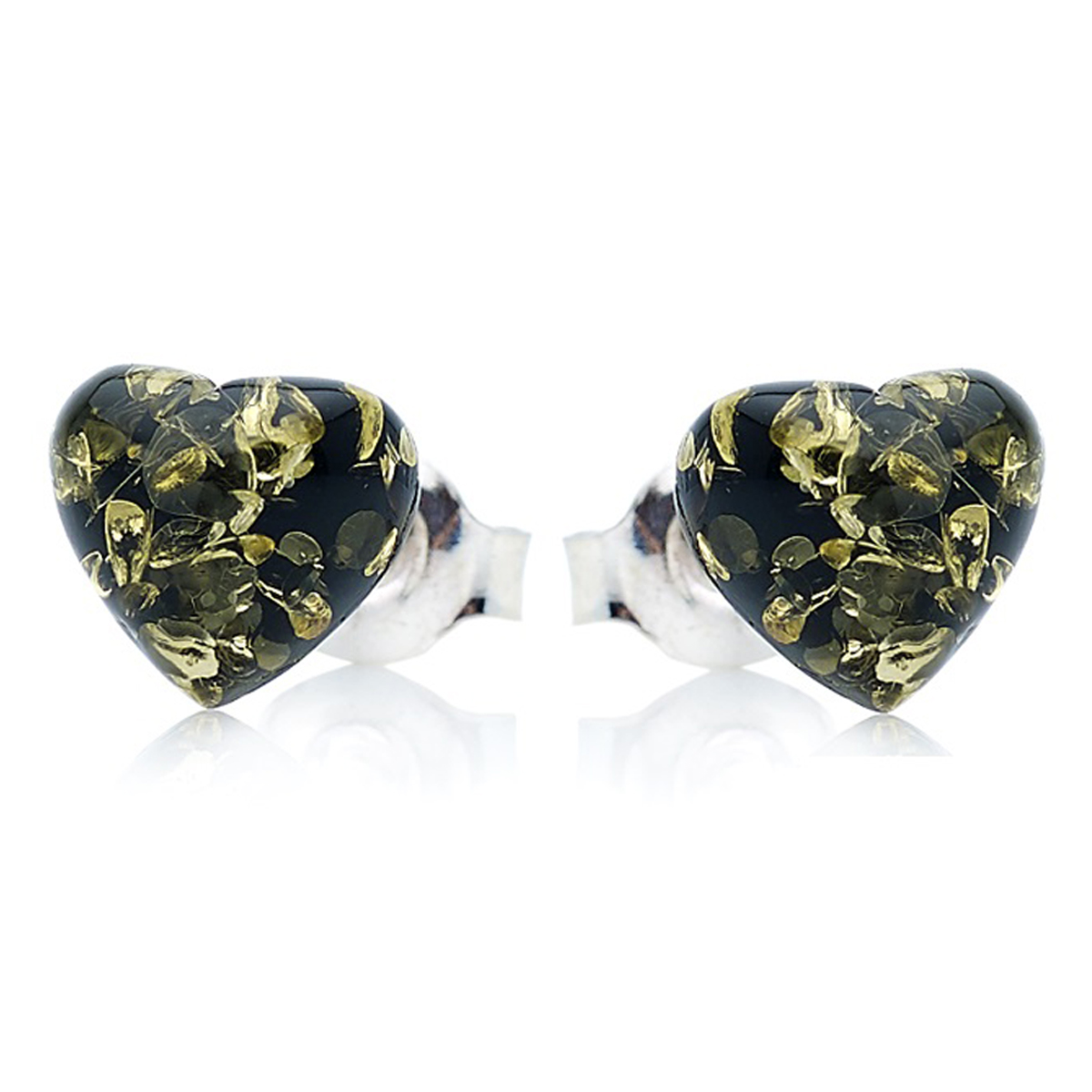 Boucles d\'oreilles Argent artisanales \'Inspiration\' vert argenté (rhodié) - 10x9 mm (coeur) - [R5525]