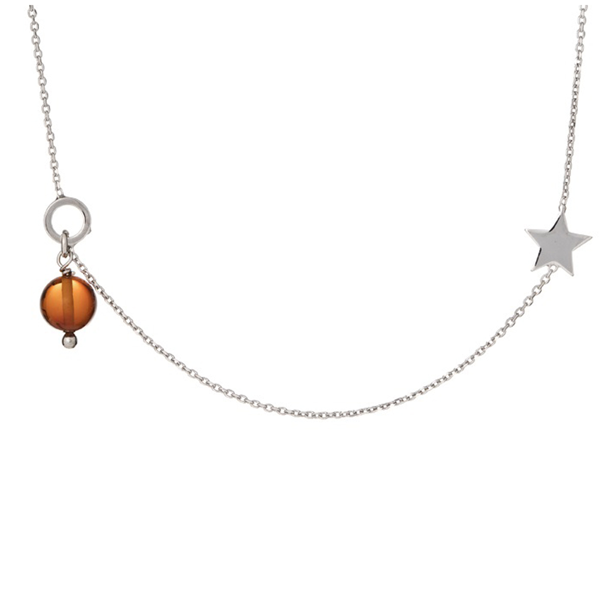 Collier argent artisanal \'Inspiration\' ambre cognac - étoile 7 mm, perle 5 mm - [R5546]