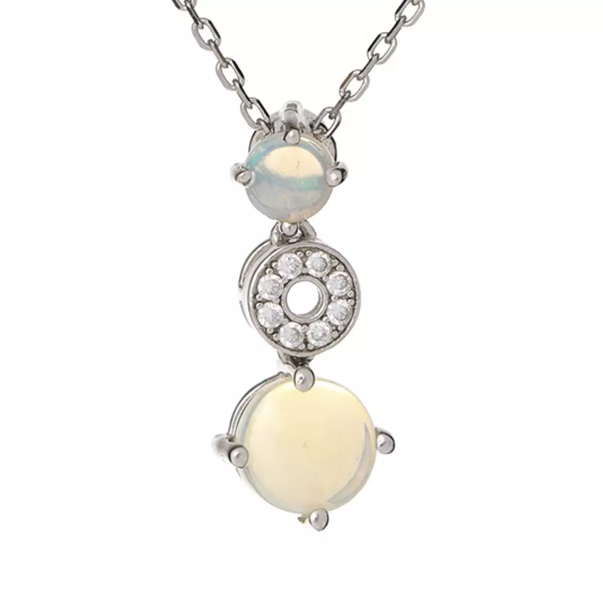 les trésors de lily Pendentif artisanal Argent 'Déesse Opale' blanc argenté (rhodié) 16x6 mm [R5578]